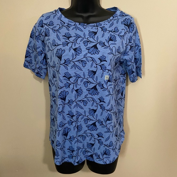 NWT Loft Blue Floral Ballet Neck Tee Size Small